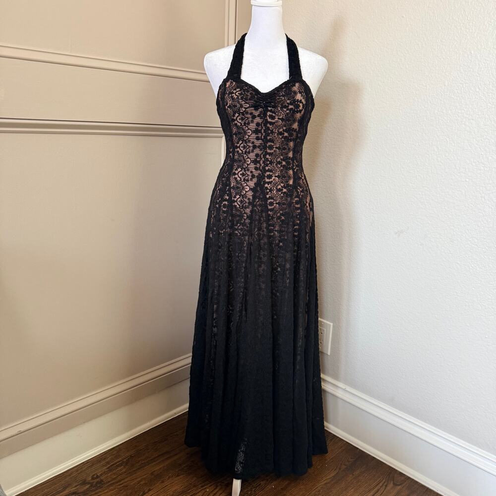 Wild Rose & Sparrow The Sylph Black Lace Halter Gown S Romantic Gothic